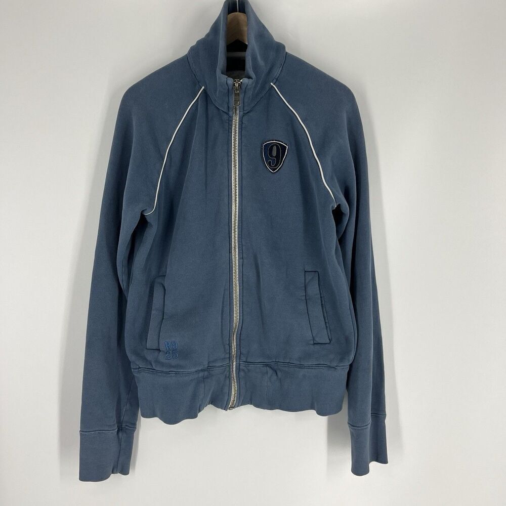 Ruehl No 925 Applique Track Jacket Size Medium Mens Blue Vintage Full Zip Y2K